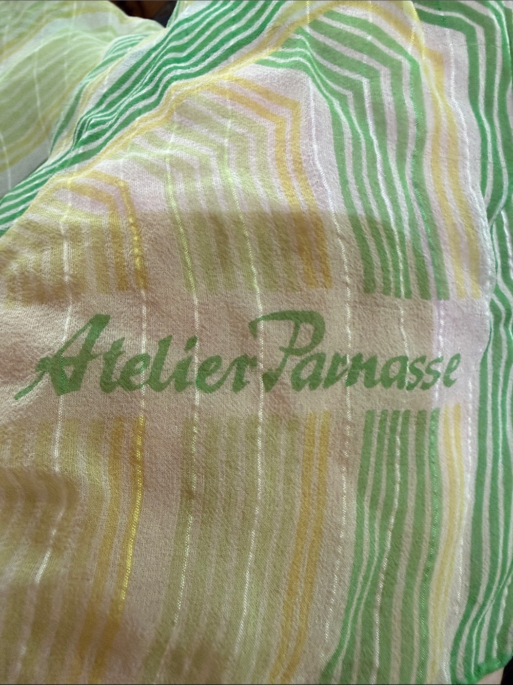 Atelier Parnasse Silk Chiffon Striped Scarf in Green & Yellow